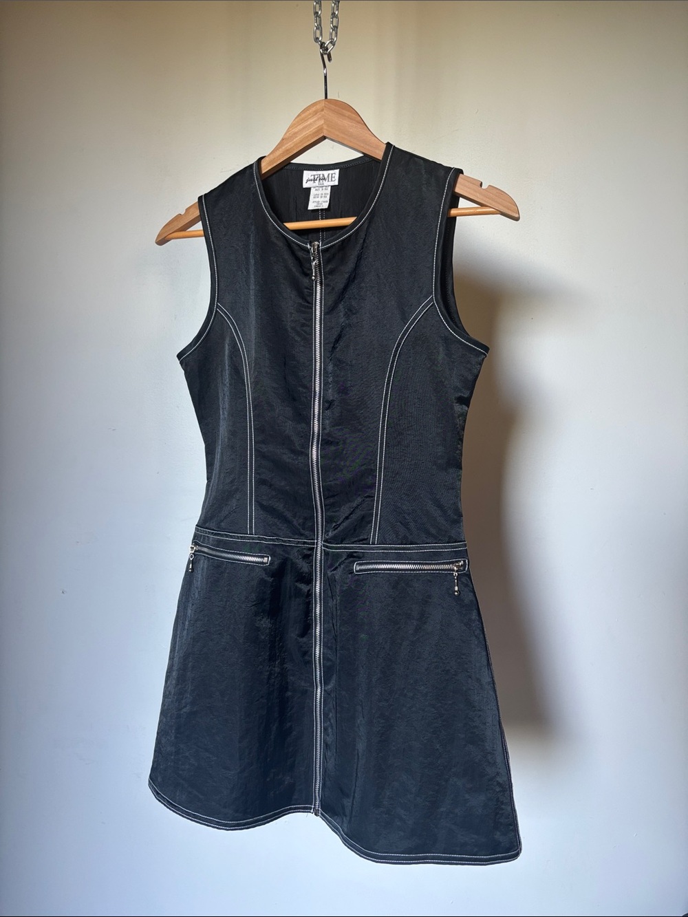 Stunning Y2K Black Nylon Tactical Mini Dress with Silver Hardware Size Small